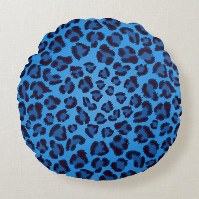 blue leopard texture pattern round cushion (Front)
