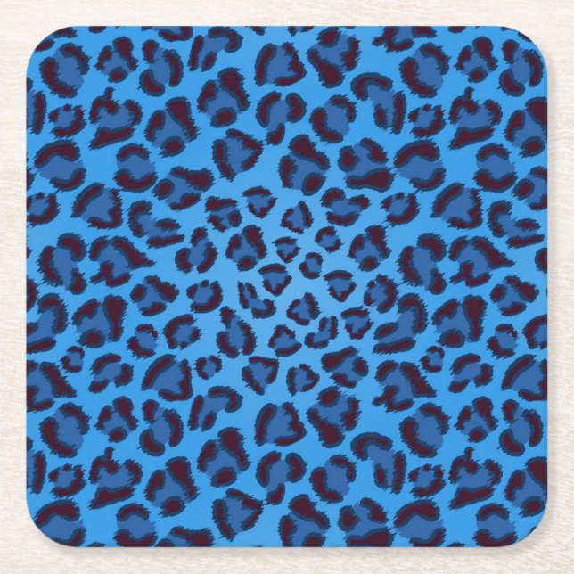 blue leopard texture pattern square paper coaster (Front)