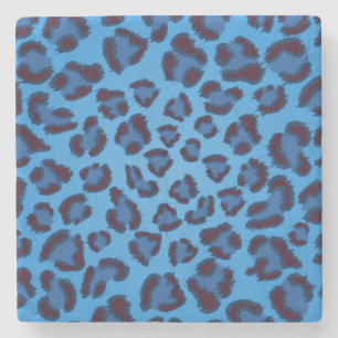 blue leopard texture pattern stone coaster