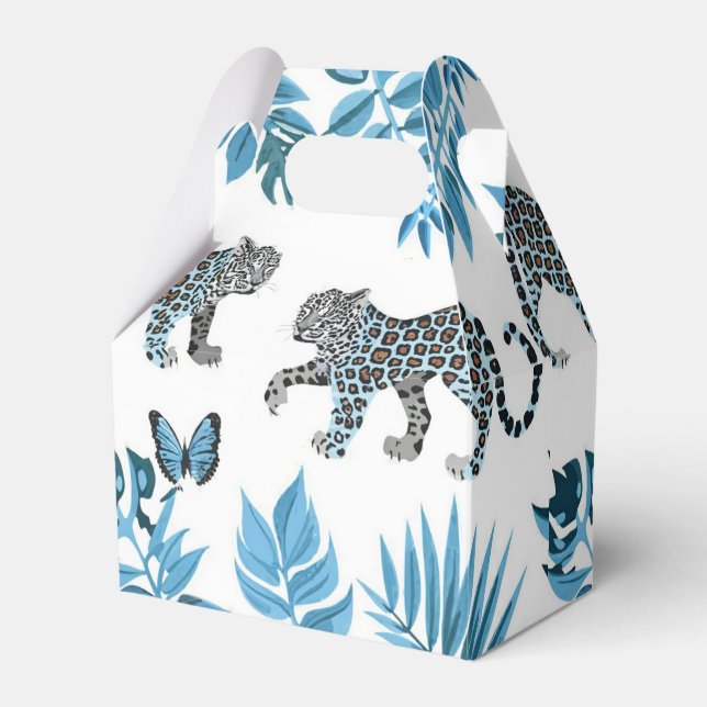 Blue Leopards and butterfly with palm leaves Favour Box (Front Side)