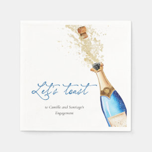 Blue Let's Toast Couples Engagement Party Napkin
