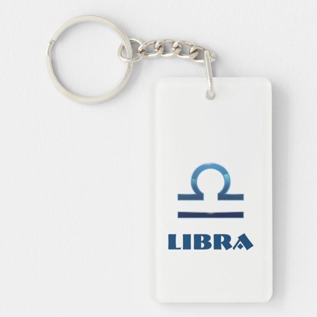 Blue Libra Zodiac Signs On White Key Ring (Front)