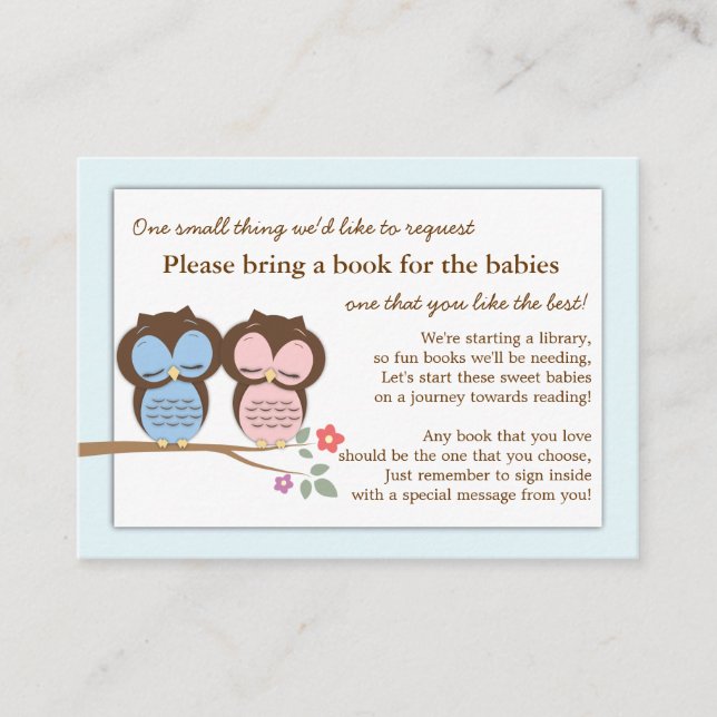 Blue Library Baby Shower Book Insert Request Card (Front)