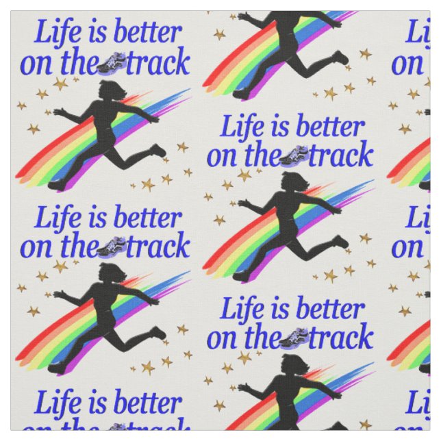 BLUE LIFE IS BETTER ON THE TRACK DESIGN FABRIC (Swatch)
