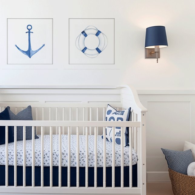 Blue Life Ring Watercolor Art Poster (Life Ring Art Poster)