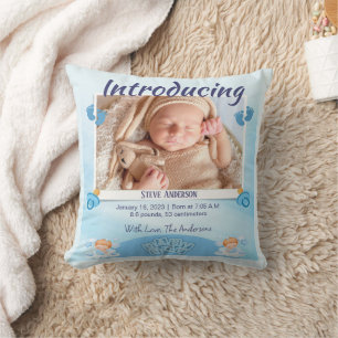 Blue Light Birth Announcement Personalise Cushion