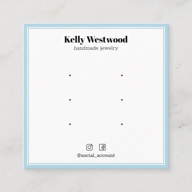 BLUE LIGHT BORDER EARRING DISPLAY LOGO SOCIAL SQUARE BUSINESS CARD (Front)