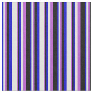 Blue, Light Cyan, Orchid & Black Stripes Fabric