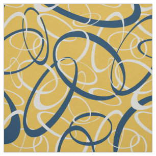 blue light grey tangled loops pattern on yellow fabric