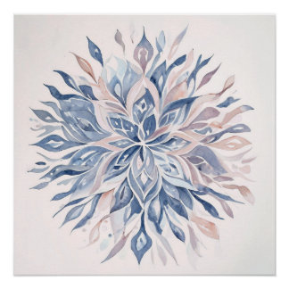 Blue & Light Pink Watercolor Floral Mandala Poster