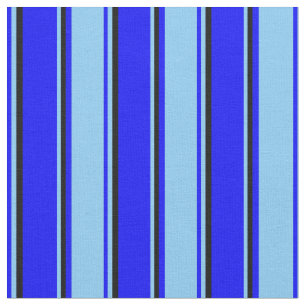Blue, Light Sky Blue & Black Coloured Pattern Fabric