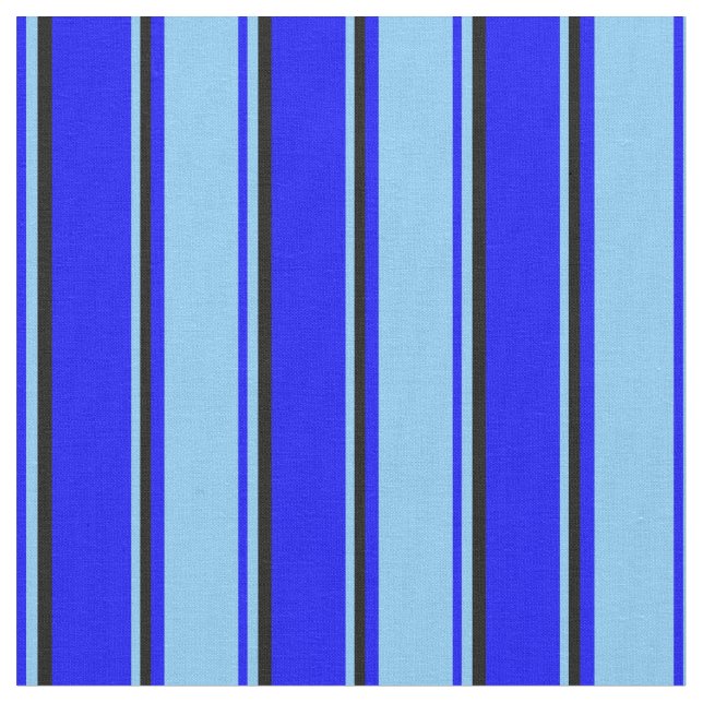 Blue, Light Sky Blue & Black Coloured Pattern Fabric (Close Up)