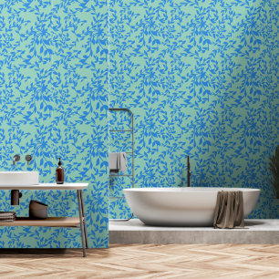 Blue Light Teal Leaves Botanical Floral Wallpaper
