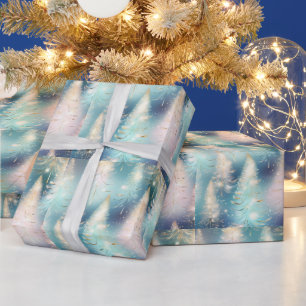 Blue Light Trees Modern Christmas Wrapping Paper