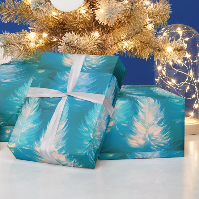Blue Light Trees Modern Christmas Wrapping Paper (Holidays)
