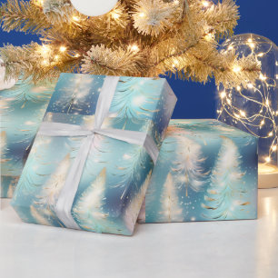 Blue Light Trees Modern Christmas Wrapping Paper