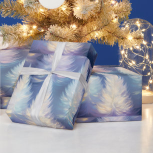 Blue Light Trees Modern Christmas Wrapping Paper