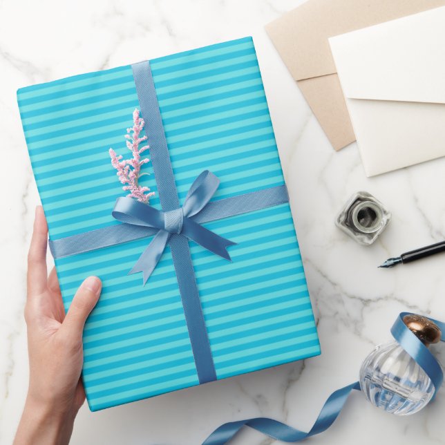Blue & Light Turquoise Stripes Wrapping Paper (Gifting)
