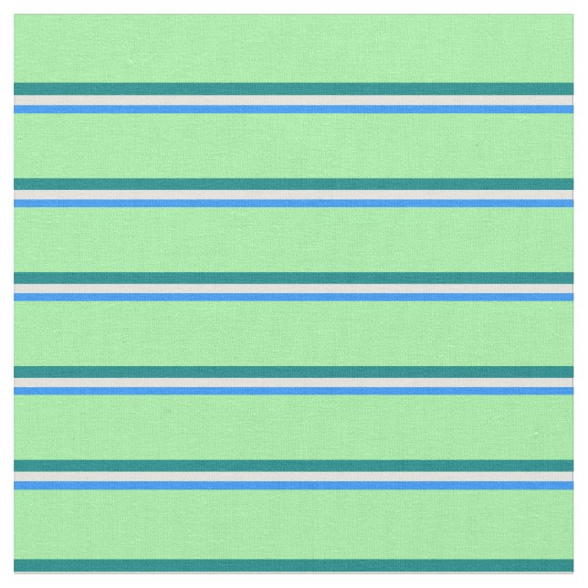 Blue, Light Yellow, Teal & Green Coloured Lines Fabric (Close Up)