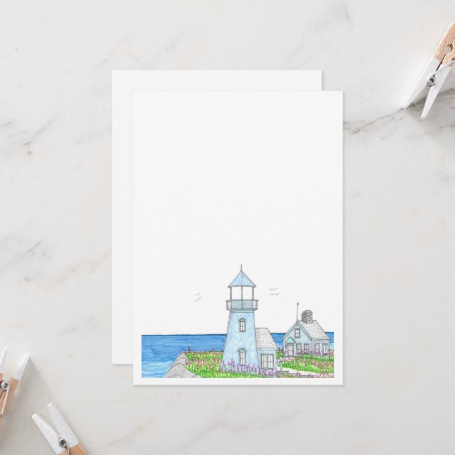 Blue Lighthouse Invitation (Front/Back In Situ)