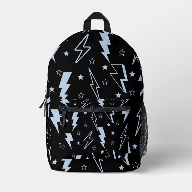 Blue Lightning Black Background Y2K Pattern Printed Backpack (Front)