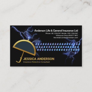 Blue Lightning Rain Gold Umbrella Shelter Safety Business Card