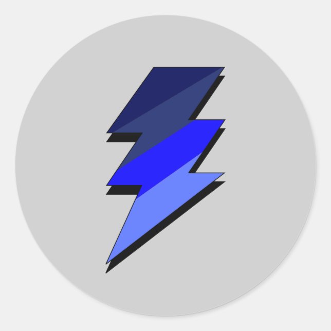 Blue Lightning Thunder Bolt Classic Round Sticker (Front)