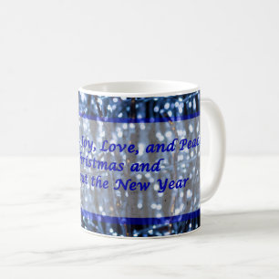 Blue Lights Abstract Text Christmas Coffee Mug