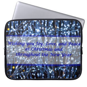 Blue Lights Abstract Text Laptop Sleeve