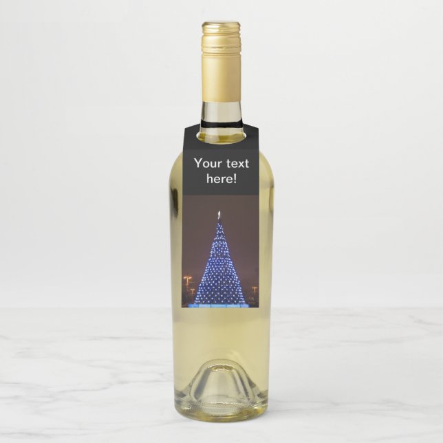 Blue lights Christmas tree Bottle Tag (On Bottle)