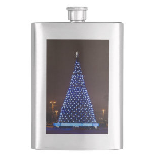 Blue lights Christmas tree Hip Flask