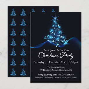 Blue Lights Christmas Tree Holiday Party Invitation