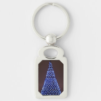 Blue lights Christmas tree Key Ring