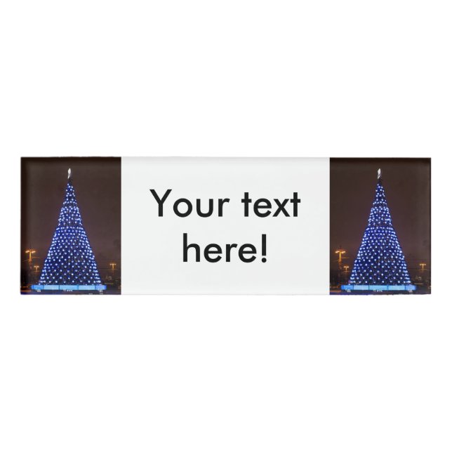 Blue lights Christmas tree Name Tag (Front)