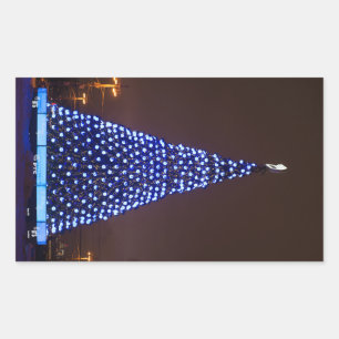 Blue lights Christmas tree Rectangular Sticker