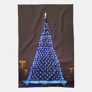 Blue lights Christmas tree Tea Towel