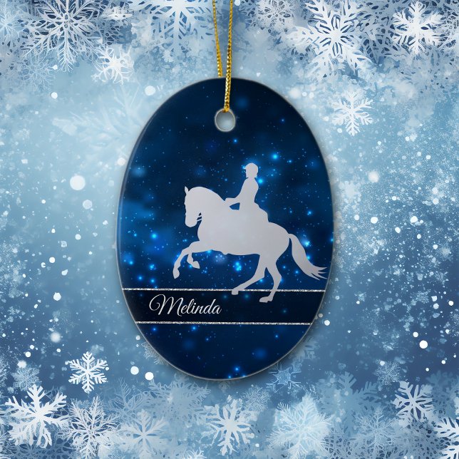 Blue Lights Silver Silhouette Equestrian Rider Ceramic Tree Decoration (Creator Uploaded)