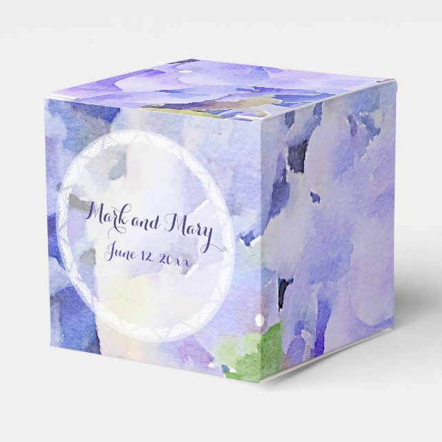 Blue Lilac Custom Wedding Hydrangea Favour Box (Front Side)