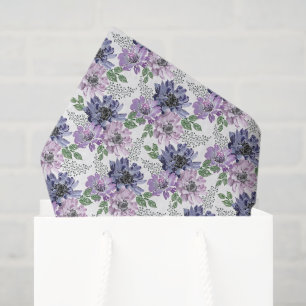 Blue, lilac flowers on a white background. tissue paper