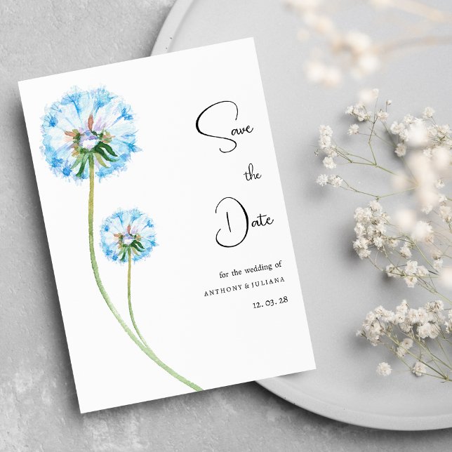 Blue lilac green dandelion floral Save the Date Invitation (Blue lilac green dandelion floral Save the Date)