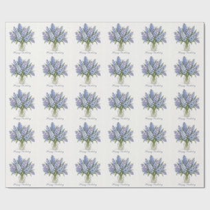 Blue Lilac Hyacinths Happy Birthday Wrapping Paper