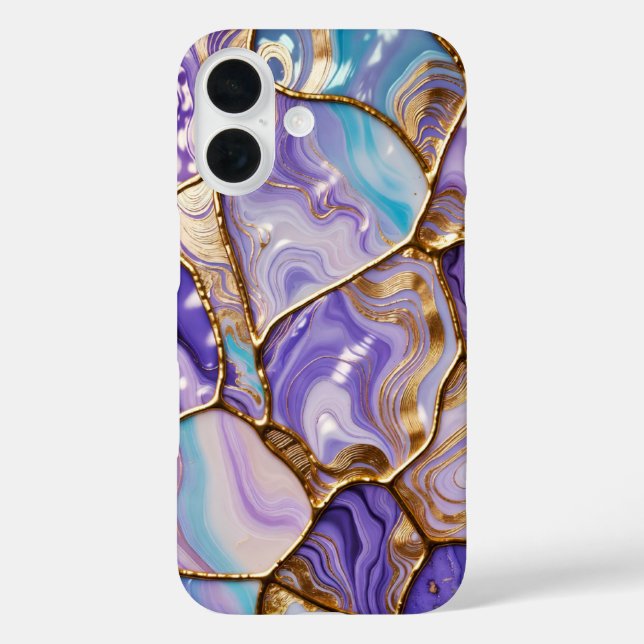 Blue Lilac Marble Phone Case Gold Luxury (Back)
