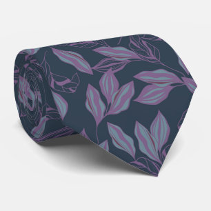 Blue Lilac Stylised Leaves Pattern Necktie