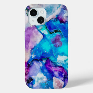 Blue Lilac Teal Abstract Watercolor iPhone 15 Case