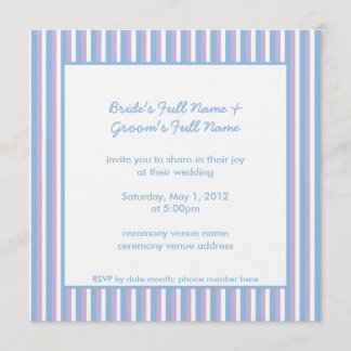 Blue Lilac White Stripes white blue Wedding Invitation