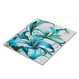 Blue Lilies in Artistic Floral Arrangement Tile