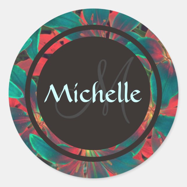 Blue Lilies Monogram & Name Sealer / Sticker (Front)