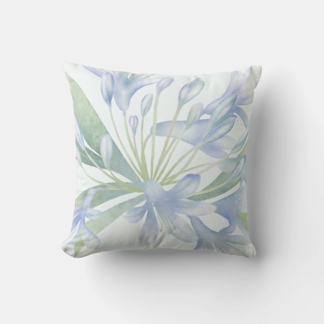 Blue Lilies Watercolor Cushion (Front)