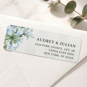 Blue Lily & Soft Grey Stripe Return Address Label