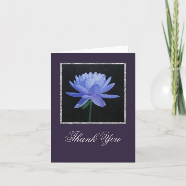 Blue Lily With Stars Thank You Note Card (Front)